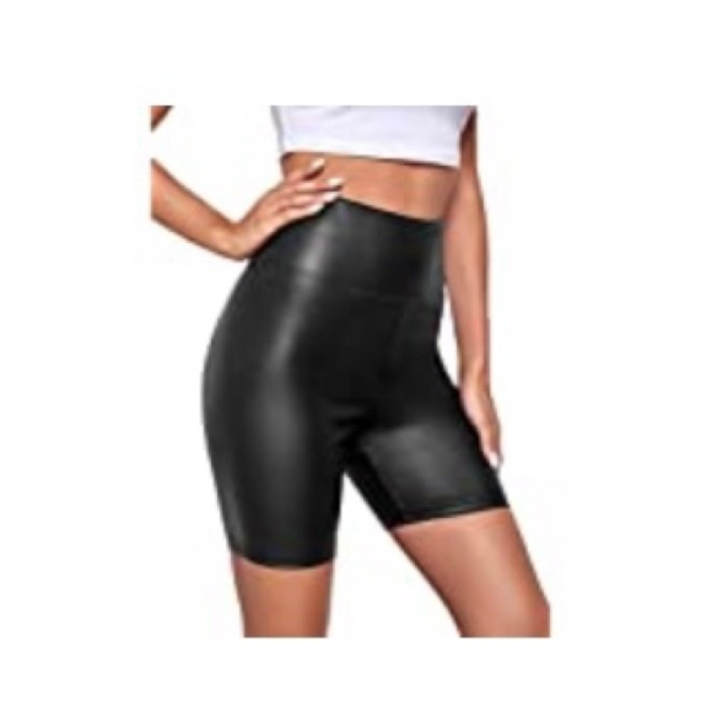 Black Faux Leather Biker Shorts